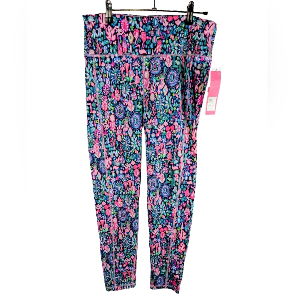 Lily Pulitzer Luxletic High Rise Leggings Low Tide Navy Print Sz L NWT Women's